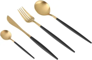 RVS Bestekset 4-delig Zwart-Goud