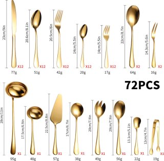 Wat vinden we goed aan de RVS bestekset 72-delig 12-persoons Goud