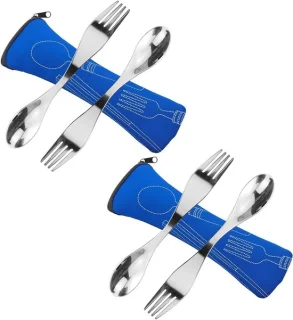 RVS Spork Set 4-delig - Blauw