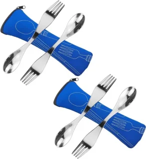 RVS spork set van 4 stuks - blauw