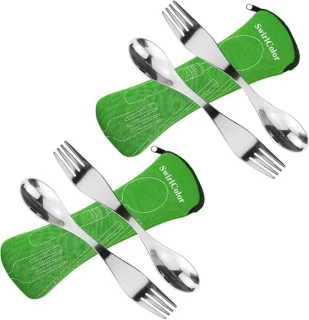 RVS sporks, 4 stuks - groen