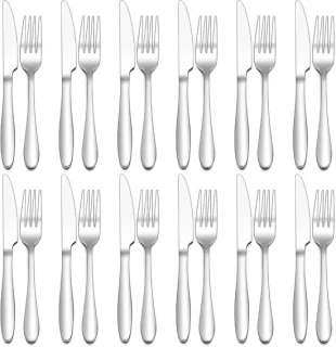 RVS Steakbestekset 24-delig (12 messen 23 cm, 12 vorken 20 cm)