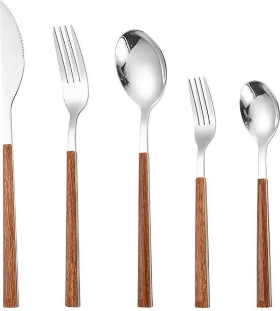 Scandinavische 20-delige bestekset 4 persoons zilver houtlook review