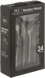 Secret de Gourmet Modern Wood Bestekset 24-delig RVS zwart