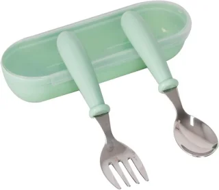 Serviesset voor baby's, vork en lepel, roestvrij staal (groen)