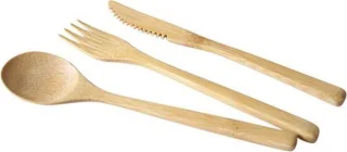 Set Bamboe Bestek Vork Lepel Mes in Hoesje