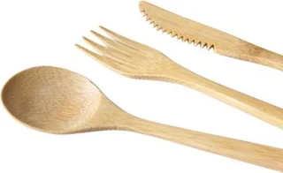 Set Bamboe Bestek Vork Lepel Mes in Hoesje