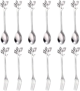 Set van 12 dessertlepels en vorken van rvs