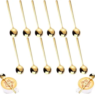 Set van 12 gouden koffielepels van rvs
