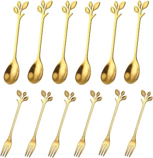 Set van 12 mini handvat theelepels en tafelvorken