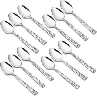 Set van 12 RVS koffielepels met hamerhandvat
