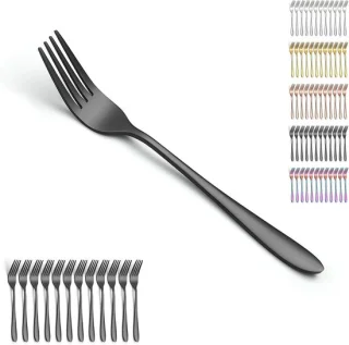 Set van 12 zwarte roestvrijstalen tafelvorken 20,5 cm