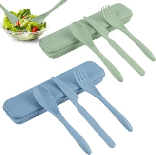 Set van 2 reisbestek - blauw en groen