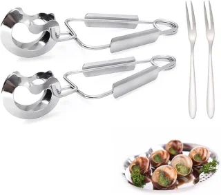 Set van 2 slakkentangen en 2 slakkenvorkjes van roestvrij staal