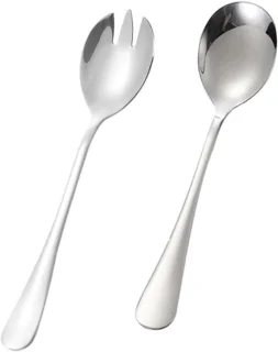Set van 20 cm RVS saladeschep en saladevork