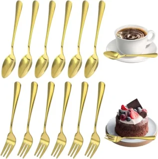 Set van 24 dessertbestek met gouden afwerking