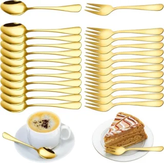 Set van 24 gouden koffielepels en dessertvorken