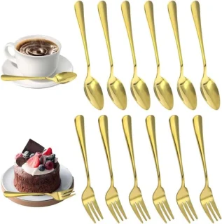 Set van 24 goudkleurige dessertlepels en -vorken