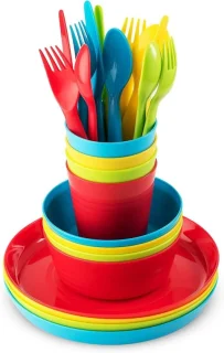Set van 24 herbruikbare plastic serviezen voor kinderen