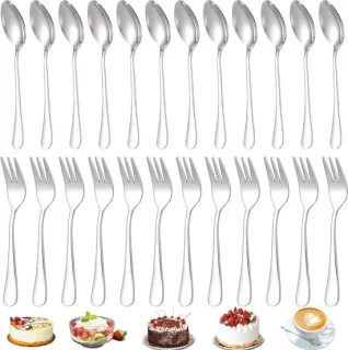 Set van 24 taartvorken en dessertlepels van RVS