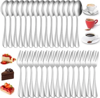 Set van 30 stuks taartvorken en theelepels van RVS