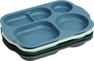 Set van 4 kunststof gedeelde borden 28 cm 5 vakken