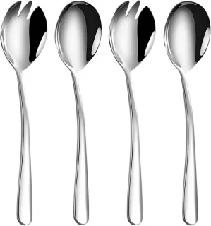 Set van 4 stalen saladescheppen en -vorken