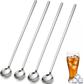 Set van 4 zilveren koffielepels met lange handgreep