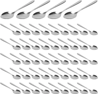Set van 50 RVS lepels: theelepels, koffielepels en mini dessertlepels