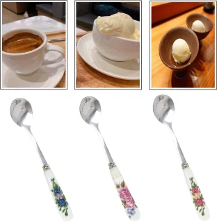 Set van 6 decoratieve rvs theelepels met porseleinen handvatten