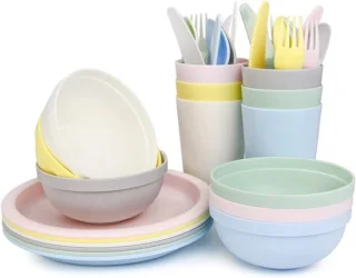 Set van 6 herbruikbare plastic borden en schalen