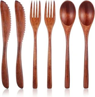 Set van 6 houten bestek