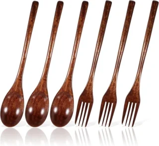 Set van 6 houten bestek