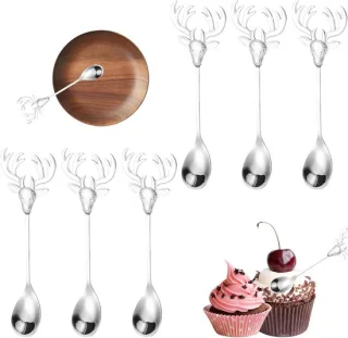 Set van 6 kerstvormige koffielepels en dessertvorken