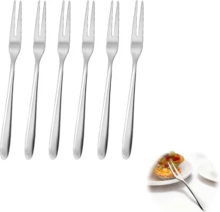 Set van 6 kleine fruitvorken van roestvrij staal