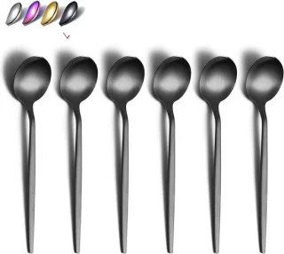 Set van 6 matte zwarte theelepels van rvs, 16,8 cm