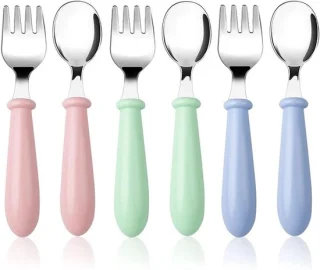 Set van 6 metalen lepels en vorken voor baby's
