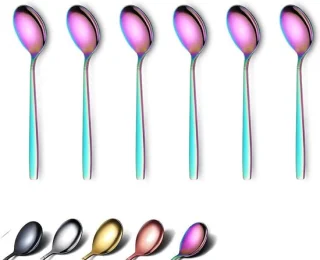 Set van 6 Regenboog dessertlepels (16 cm) - Titanium RVS