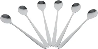 Set van 6 roestvrijstalen theelepels, lange steel