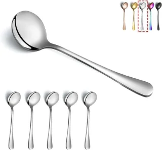 Set van 6 ronde RVS soeplepels