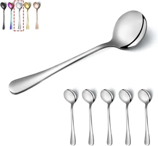 Set van 6 ronde RVS soeplepels