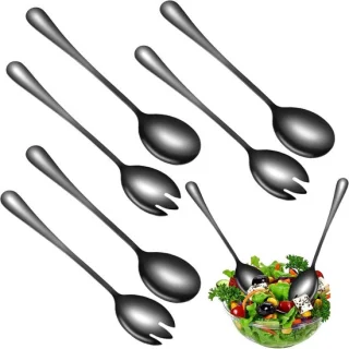 Set van 6 rvs saladescheppen en serveerlepels