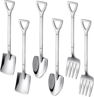 Set van 6 schep, lepel en vork in 304 roestvrijstaal