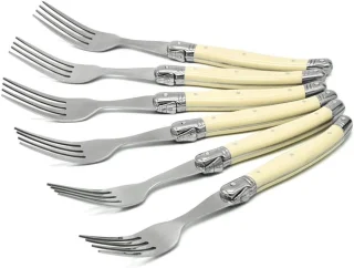 Set van 6 steakvorken met ivoorkleurige handgrepen
