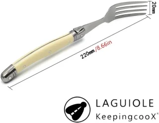 Set van 6 steakvorken met ivoorkleurige handgrepen