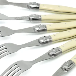 Set van 6 steakvorken met ivoorkleurige handgrepen