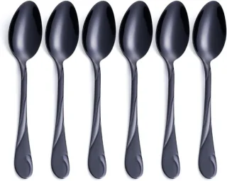 Set van 6 zwarte dessertlepels van RVS