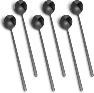 Set van 6 zwarte roestvrijstalen espressolepels Stijl 1