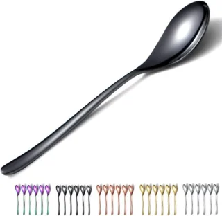 Set van 6 Zwarte RVS tafellepels, 21,5 cm
