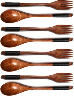 Set van 8 Houten Lepels en Vorken